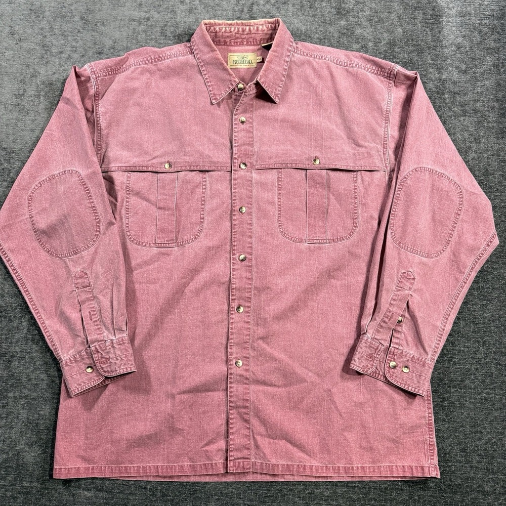 Red Head Brand Co. Button Up Long Sleeve Red Men's Size XXL Elbow Patches VTG - Picture 1 of 15